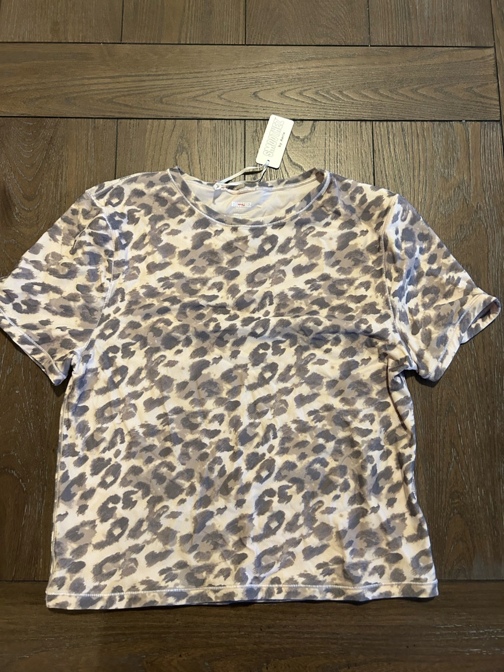 aerie Leopard Print Short Sleeve Tee in Light Tan and Gray